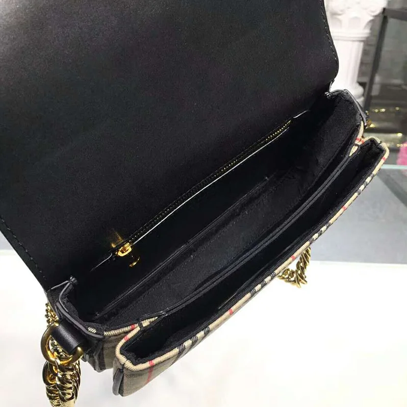 Burberry The 1983 Check Link Bag Leather Trim for Women in Black Burberry The 1983 Check Link Bag Leather Trim for Women in Black