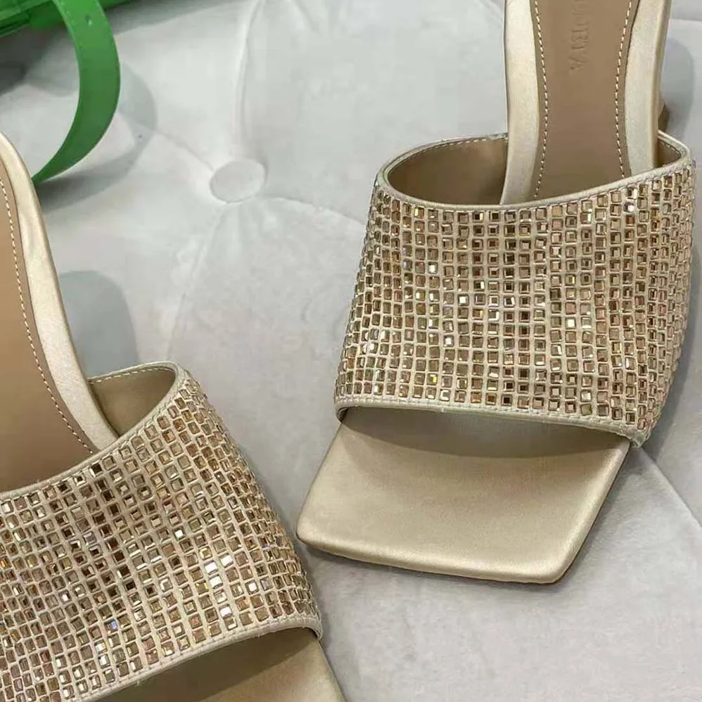 Bottega Veneta Stretch Strass-Embellished Silk Mules for Women in Gold