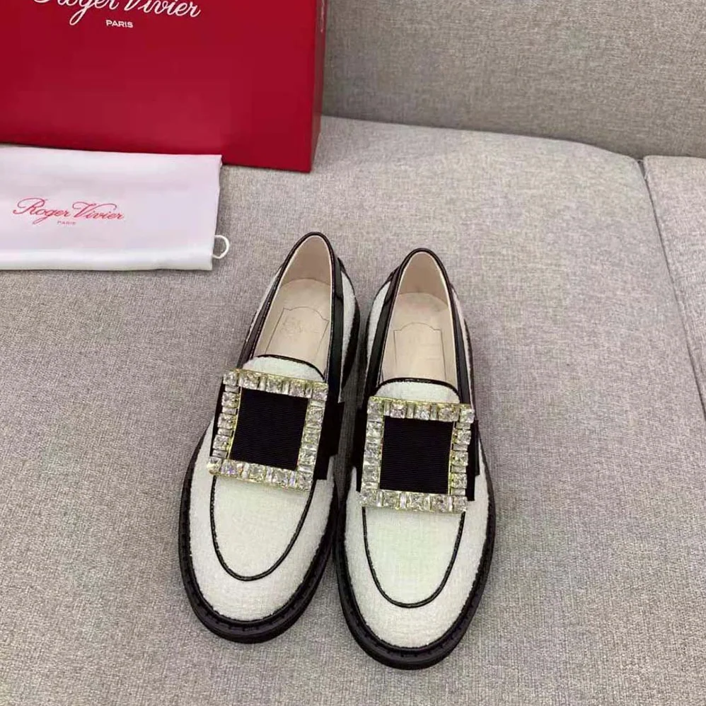 Roger Vivier Viv' Rangers Strass Buckle Loafers in Fabric for Women Roger Vivier Viv' Rangers Strass Buckle Loafers in Fabric for Women