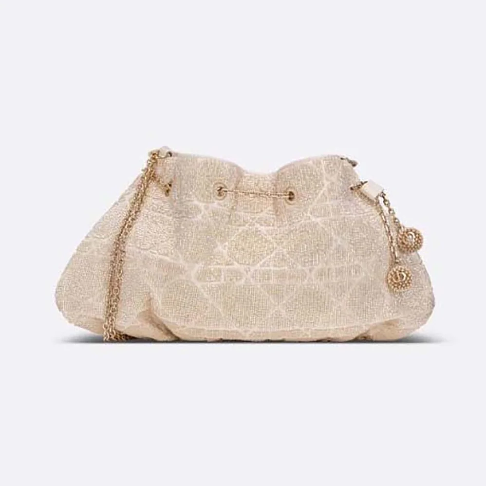 Dior Dior Dream Bucket Bag Dusty Ivory Cannage Cotton with Bead Embroidery for Women Dior Dior Dream Bucket Bag Dusty Ivory Cannage Cotton with Bead Embroidery for Women