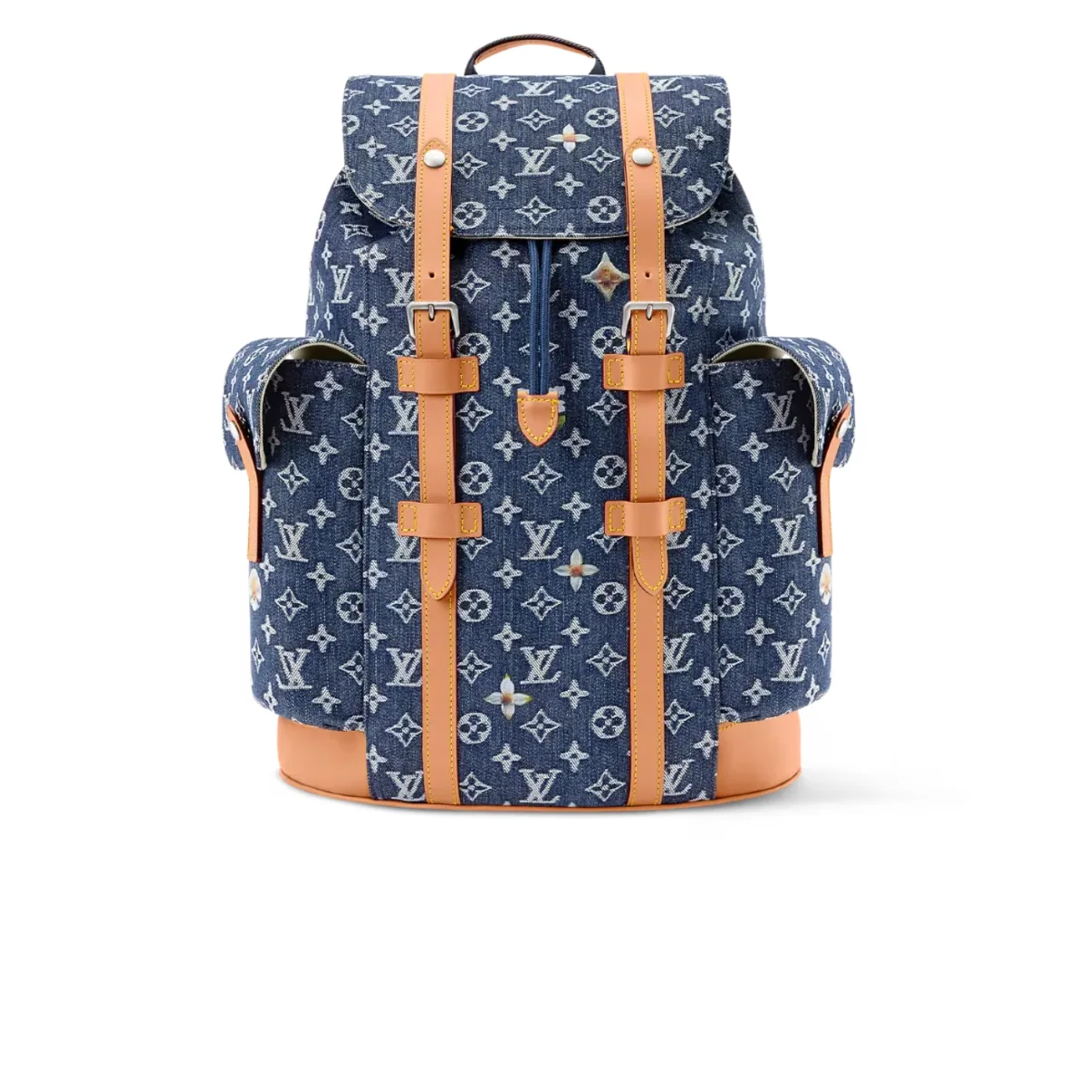 Louis Vuitton Christopher MM Backpack / Blue Monogram Flowers Denim Silver Hardware