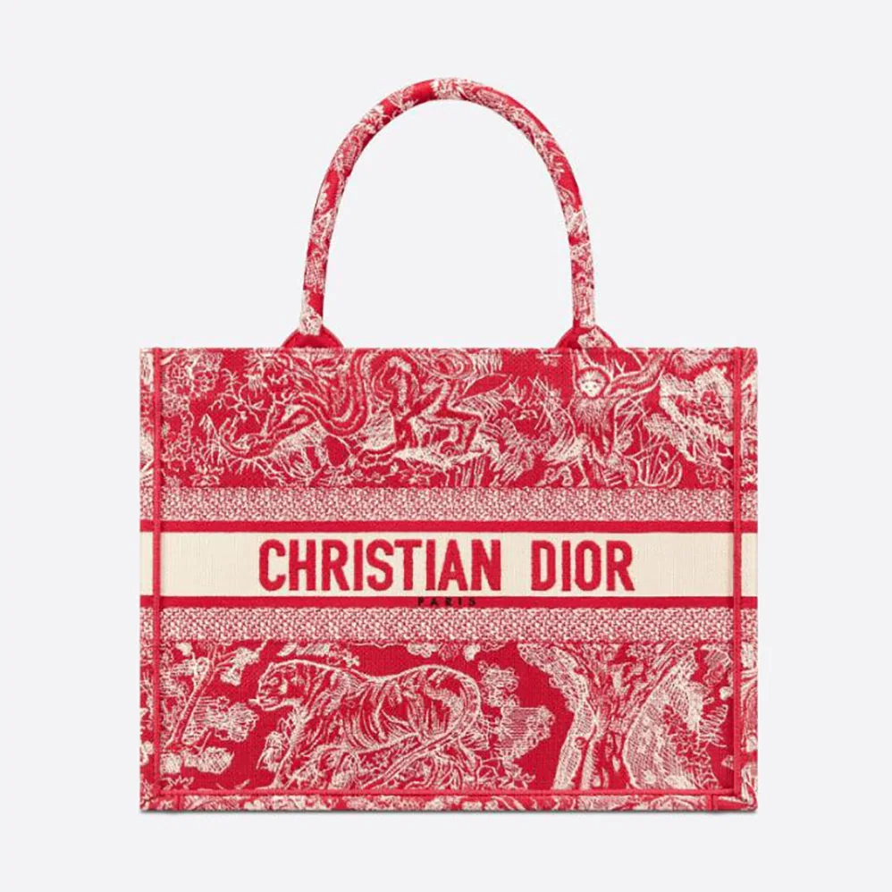 Dior Small Dior Book Tote Raspberry Toile de Jouy Reverse Embroidery for Women