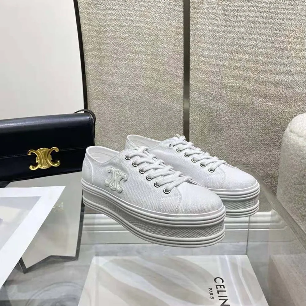 Celine Jane Low Lace-up Sneaker in Canvas and Calfskin for Women Celine Jane Low Lace-up Sneaker in Canvas and Calfskin for Women