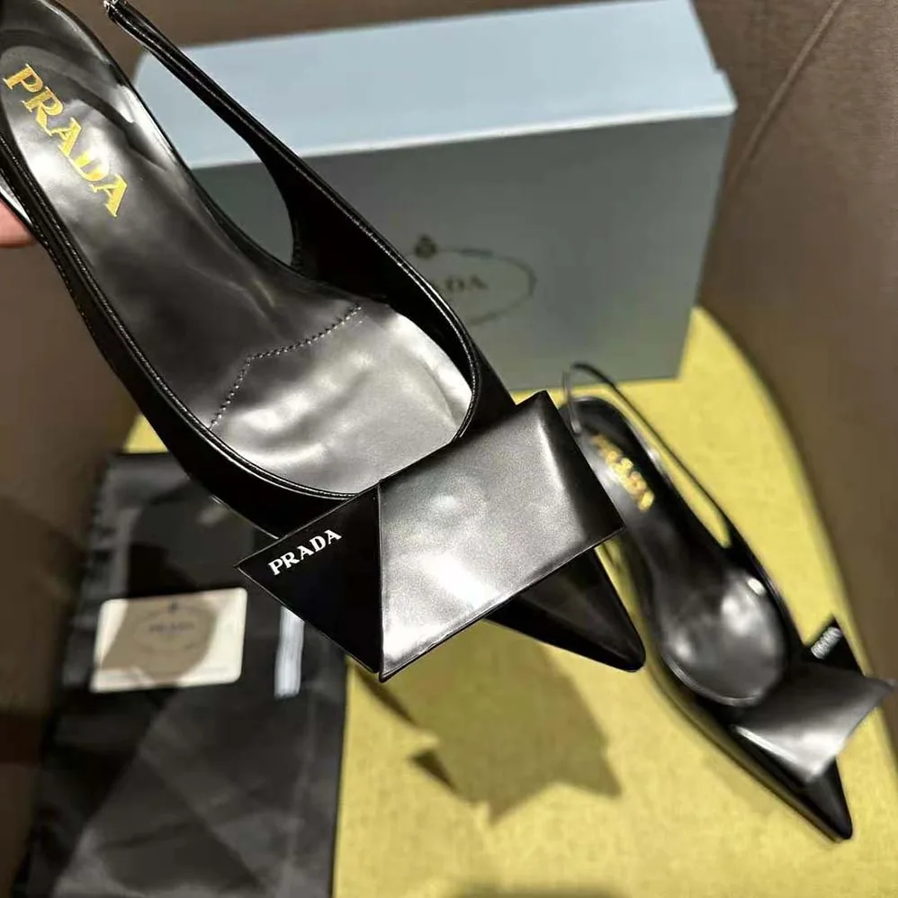 Prada Brushed Leather Slingback Pumps for Women in Black Prada Brushed Leather Slingback Pumps for Women in Black