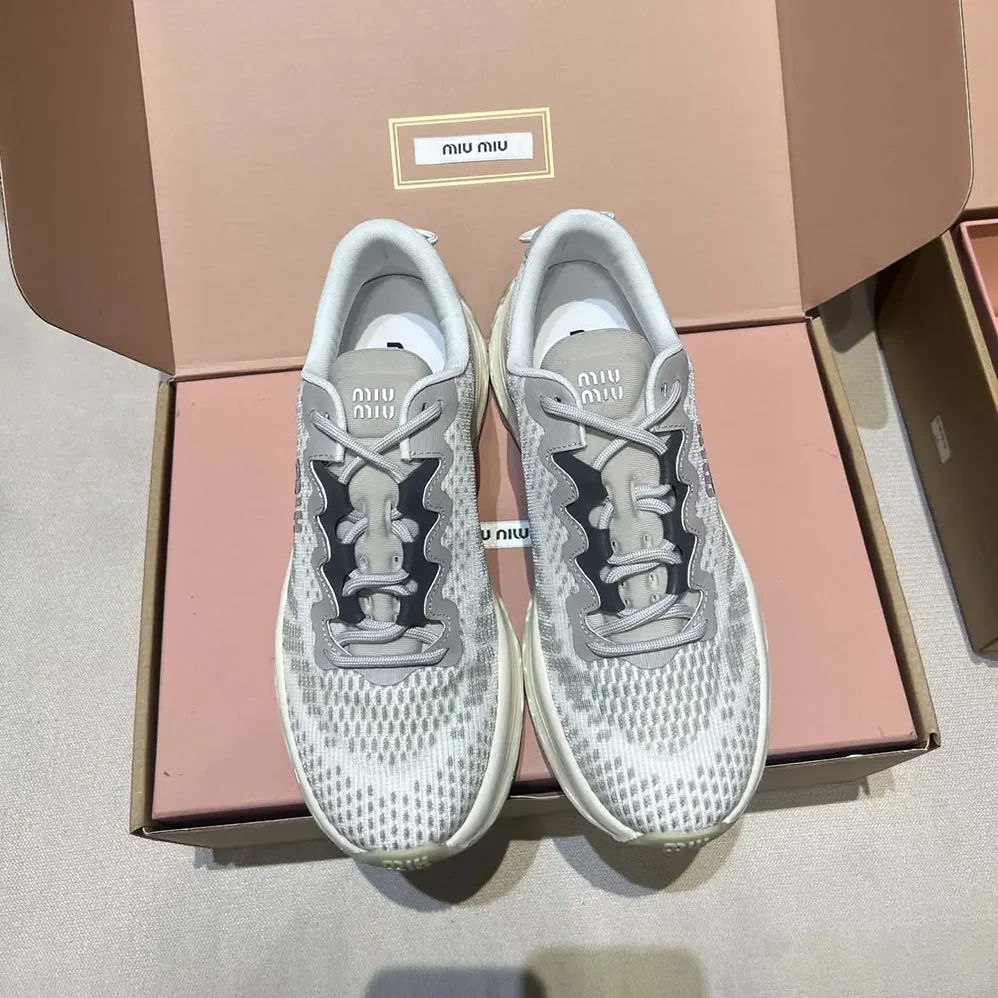 Miu Miu Technical Fabric Sneakers for Women in Silver Miu Miu Technical Fabric Sneakers for Women in Silver