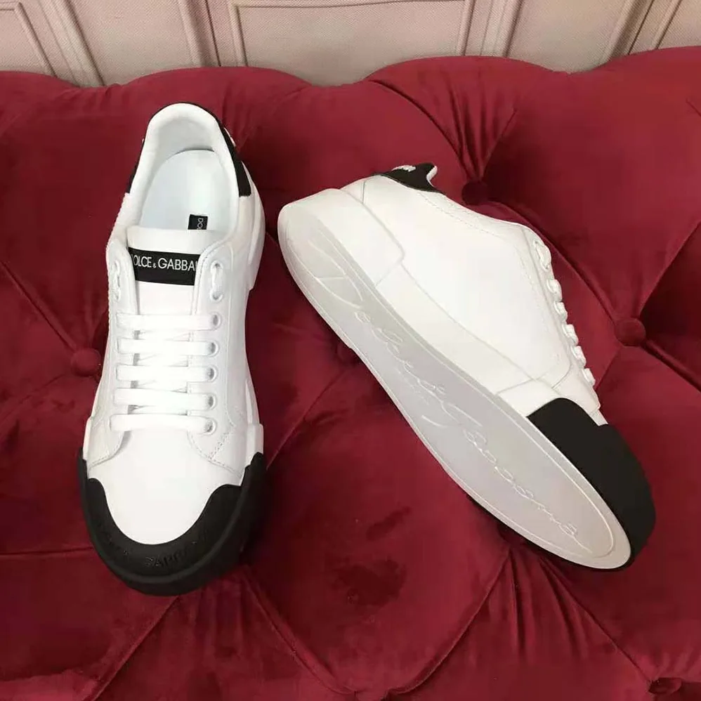 Dolce Gabbana D&G Portofino Sneakers in Nappa Leather and Rubber Toe-Cap for Women in Black