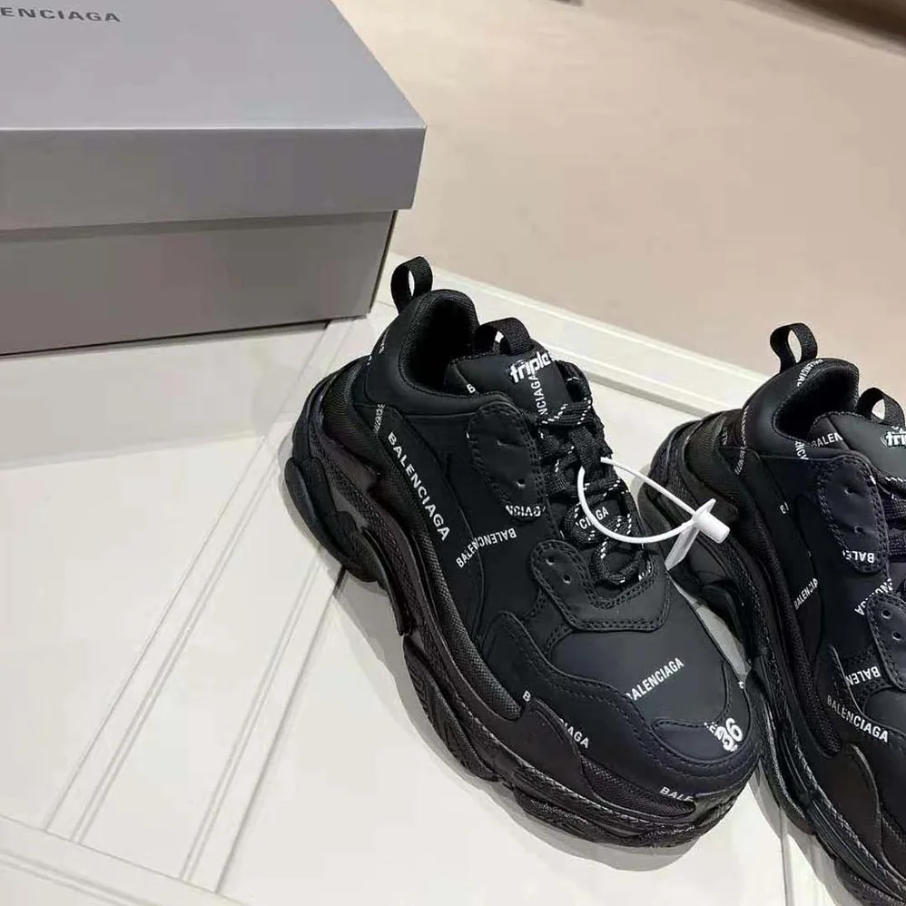 Balenciaga Triple S Sneaker Allover Logo in Dark Green and BlackTechnical Material for Unisex