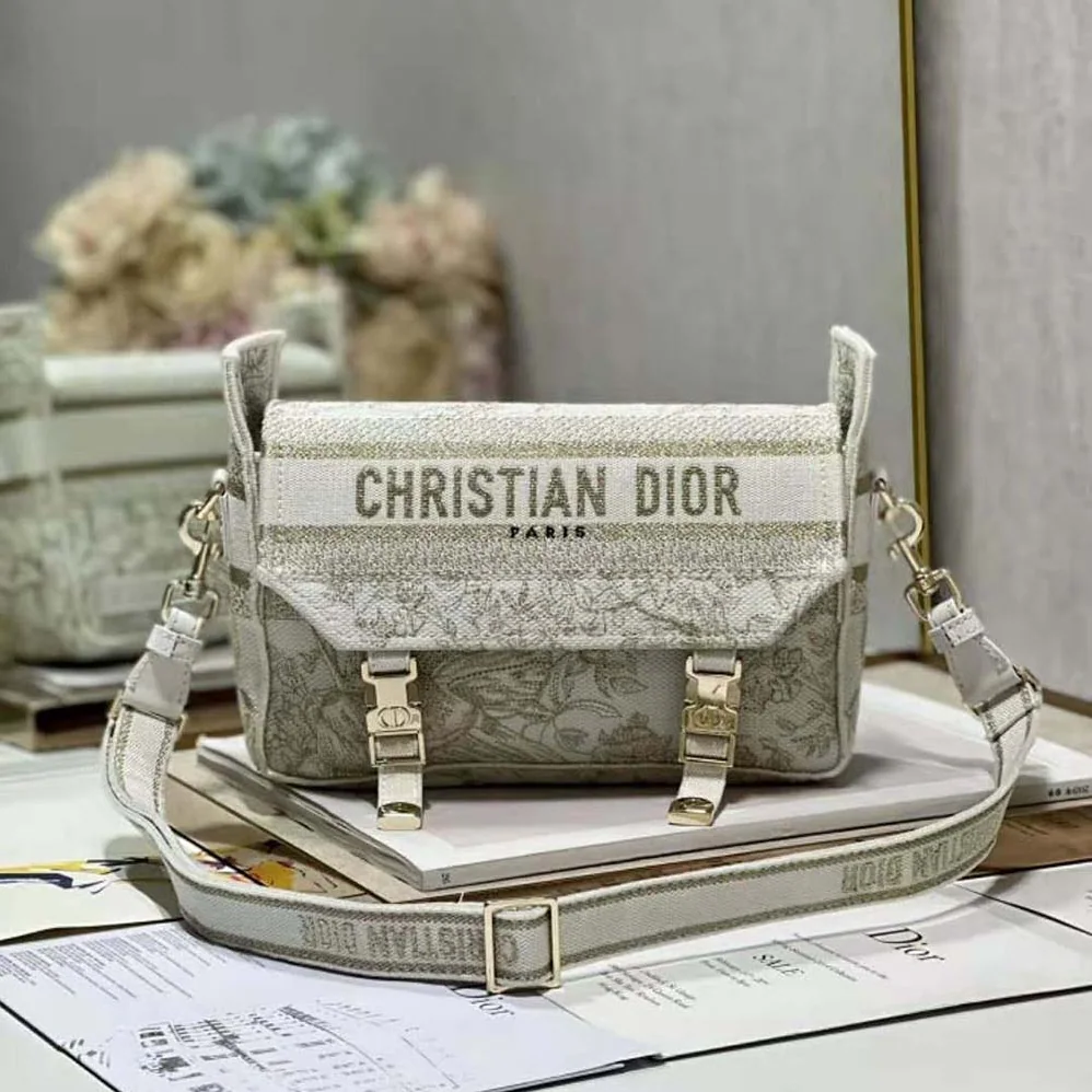 Dior Small Diorcamp Bag Dior Jardin d'Hiver Embroidery with Gold for Women in Tone Metallic Thread