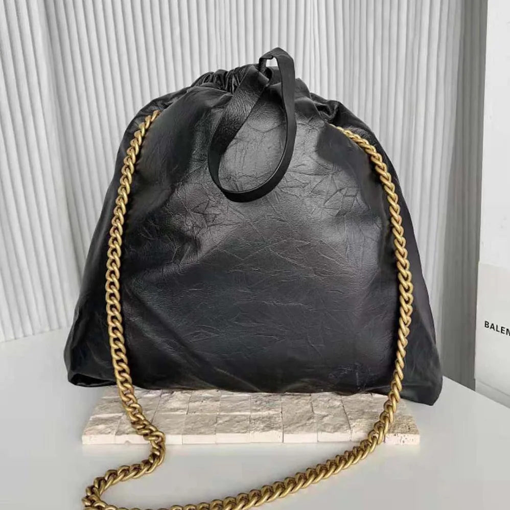 Balenciaga Crush Medium Tote Bag in Black Crushed Calfskin for Women Balenciaga Crush Medium Tote Bag in Black Crushed Calfskin for Women