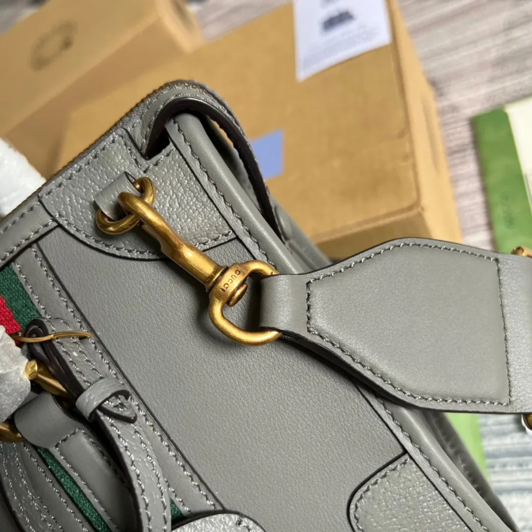 Small Bauletto Top Handle Bag With Double G Brown in Grey / Small Bauletto Top Handle Bag With Double G Brown in Grey /
