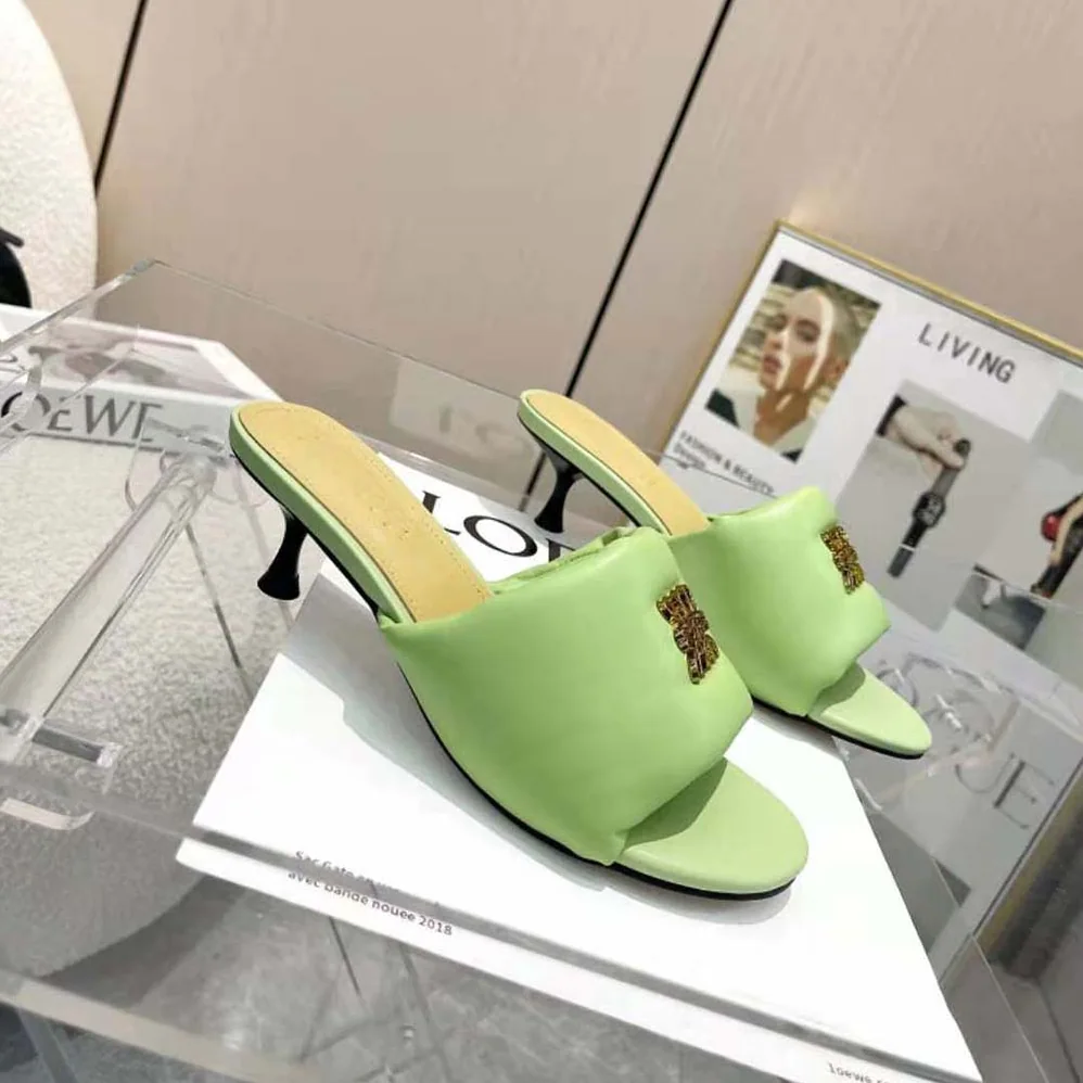 Loewe Anagram Padded Mule in Lambskin for Women in Green