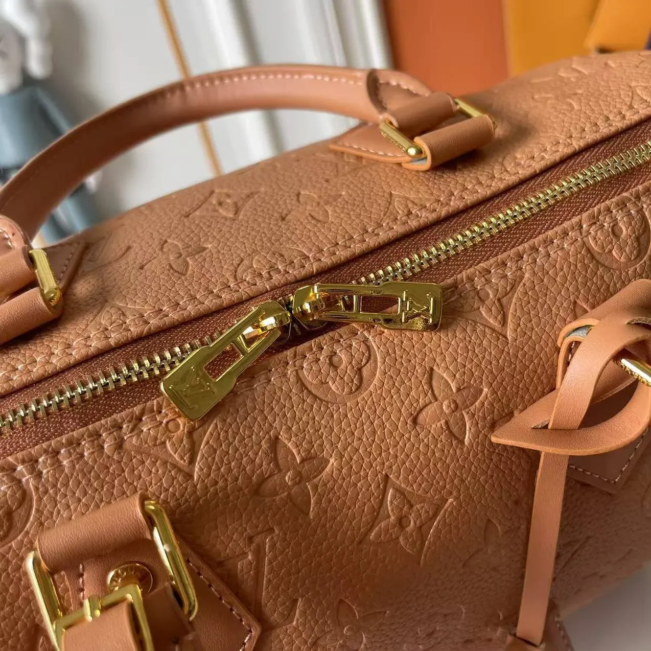Louis Vuitton Speedy Soft 30 Top Handle Bag / Arizona Beige Monogram Empreinte Gold Hardware
