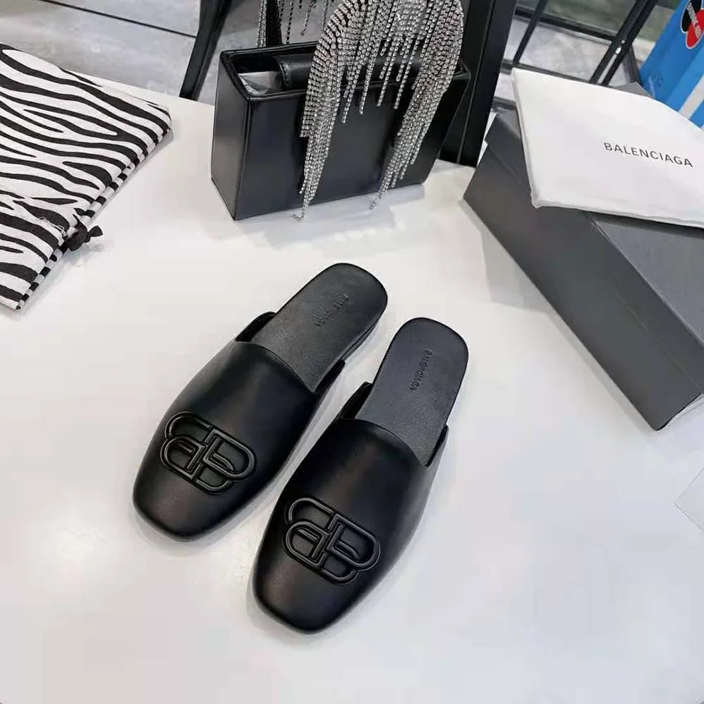Balenciaga Cosy BB Slide in Black Smooth Calfskin Matte BB Hardware for Women