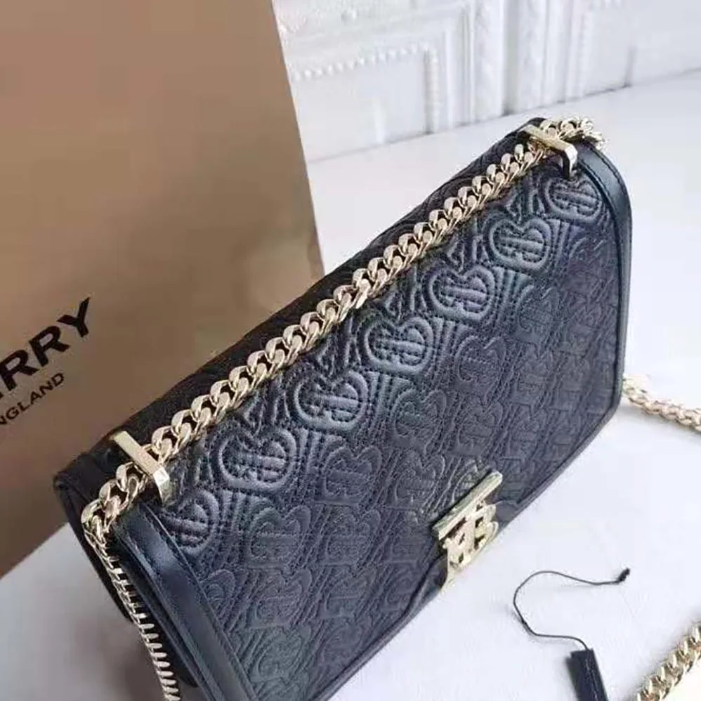 Burberry Medium Quilted Monogram Lambskin TB Bag for Women in Black Burberry Medium Quilted Monogram Lambskin TB Bag for Women in Black