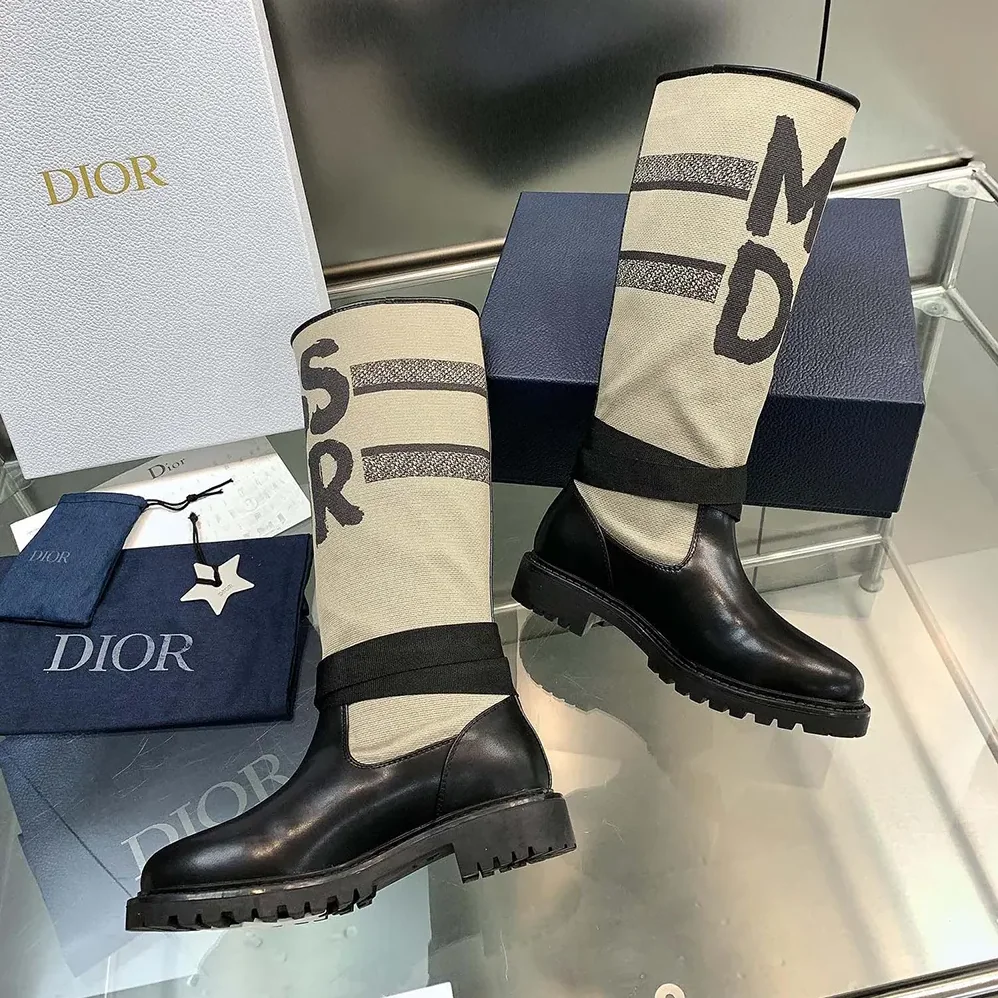 Dior D-Major Boot Warm Taupe Technical Canvas with Black Miss Dior Graffiti Print for Women Dior D-Major Boot Warm Taupe Technical Canvas with Black Miss Dior Graffiti Print for Women