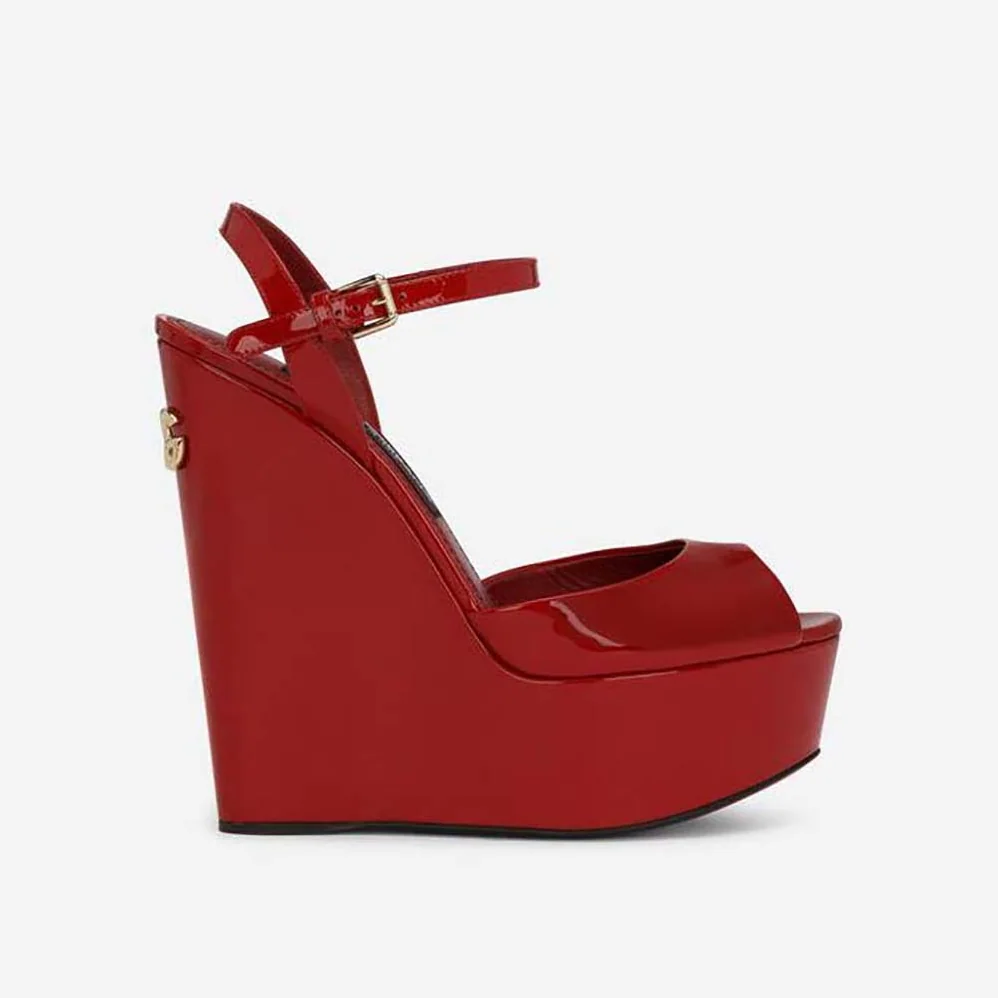 Dolce Gabbana D&G Patent Leather Wedges for Women in Red Dolce Gabbana D&G Patent Leather Wedges for Women in Red