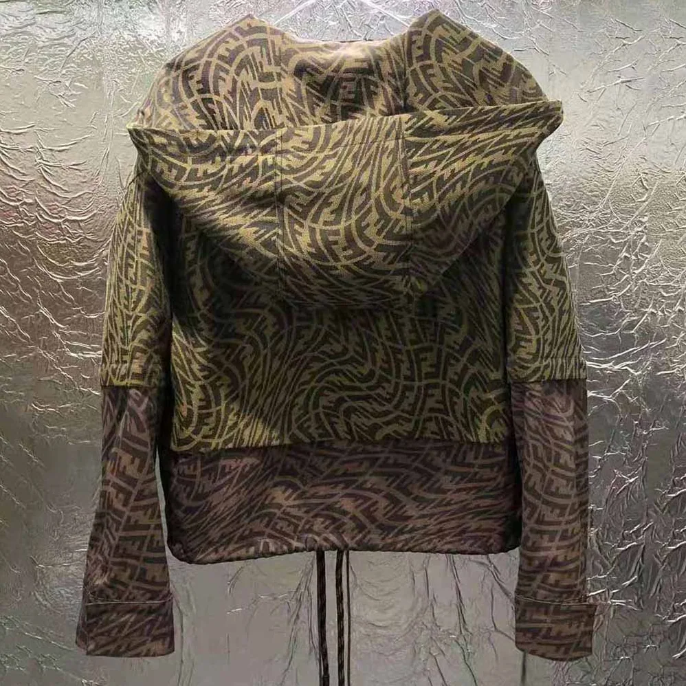 Fendi Brown Canvas Jacket with Drawstring Hood and Front Patch Pockets for Women Fendi Brown Canvas Jacket with Drawstring Hood and Front Patch Pockets for Women