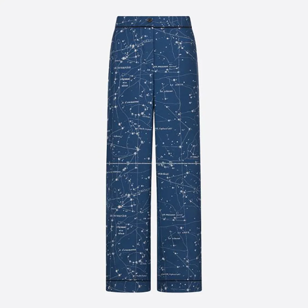 Dior Chez Moi Pants Blue Dior Zodiac Silk Twill for Women