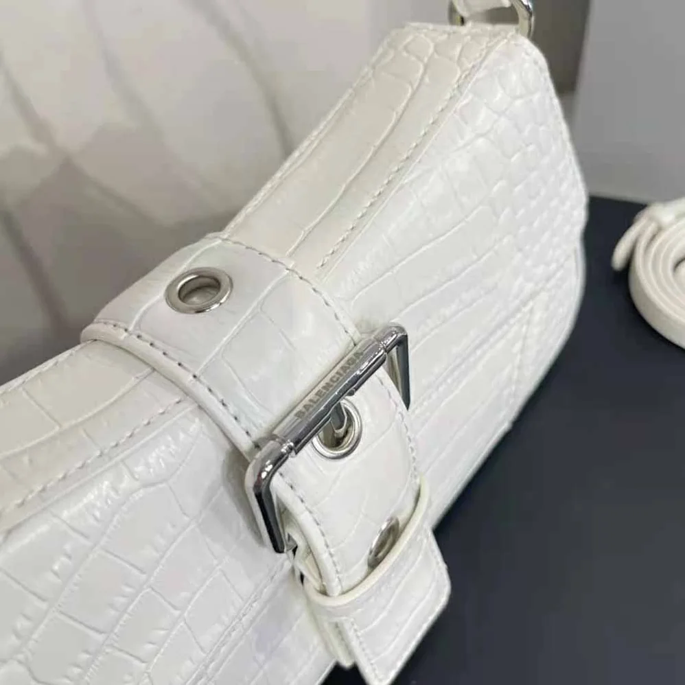 Balenciaga Lindsay Small Shoulder Bag with Strap Crocodile Embossed for Women in White