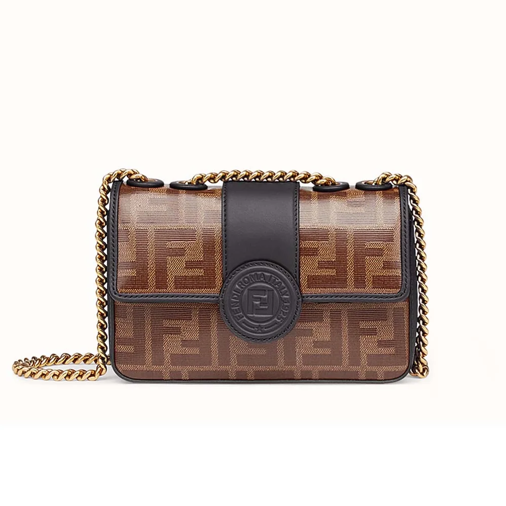 Fendi Mini Double F Brown Canvas Bag for Women Fendi Mini Double F Brown Canvas Bag for Women