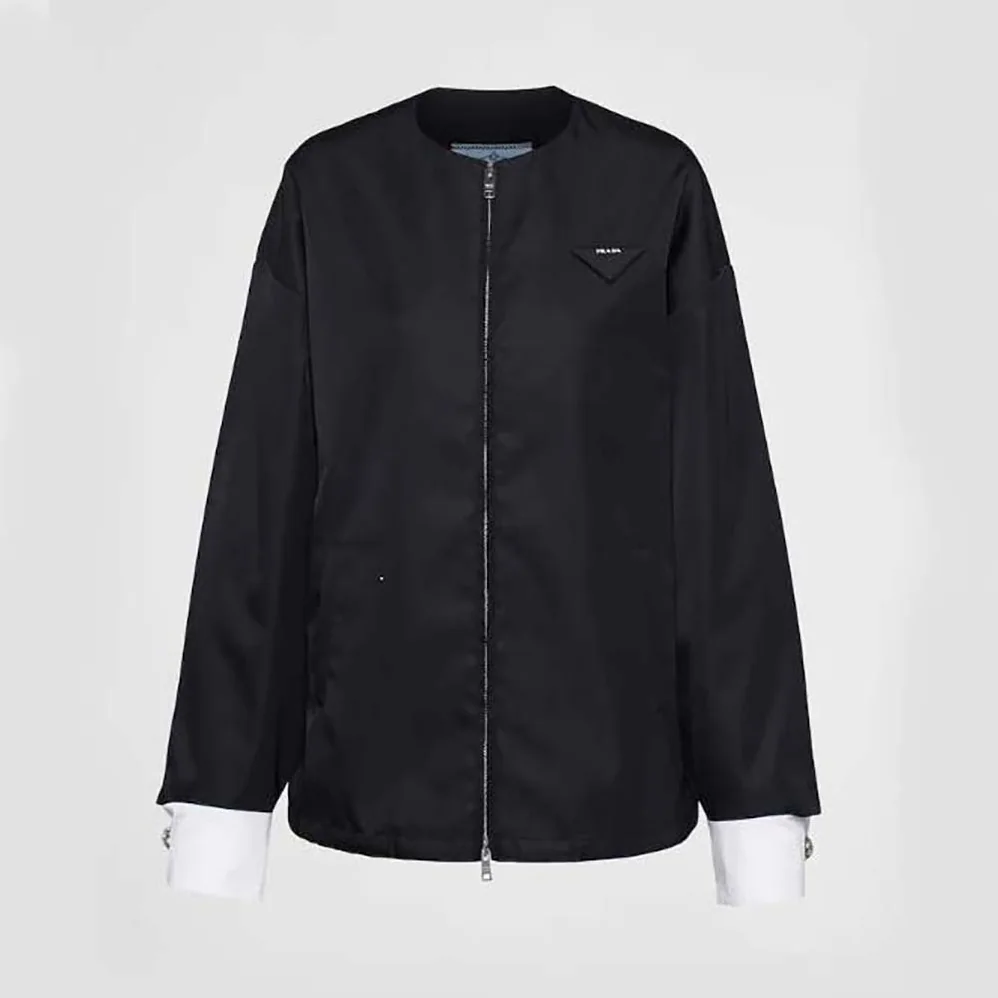 Prada Re-Nylon Blouson Jacket with Detachable Cuffs for Women
