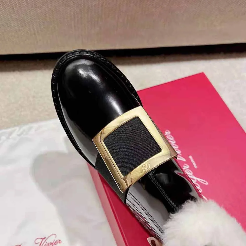 Roger Vivier Viv' Rangers Metal Buckle Fur Booties in Patent Leather for Women Roger Vivier Viv' Rangers Metal Buckle Fur Booties in Patent Leather for Women