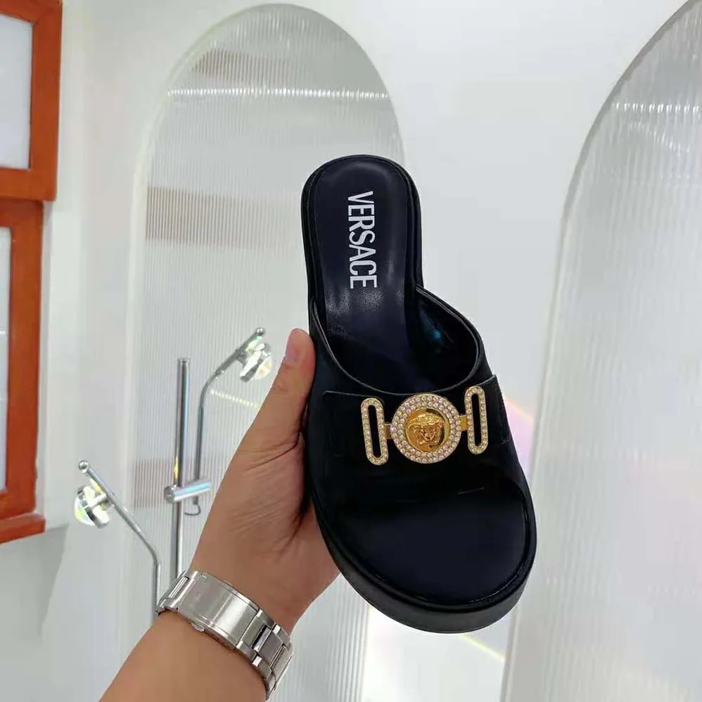 Versace Medusa Biggie Crystal Mules for Women in Black Versace Medusa Biggie Crystal Mules for Women in Black