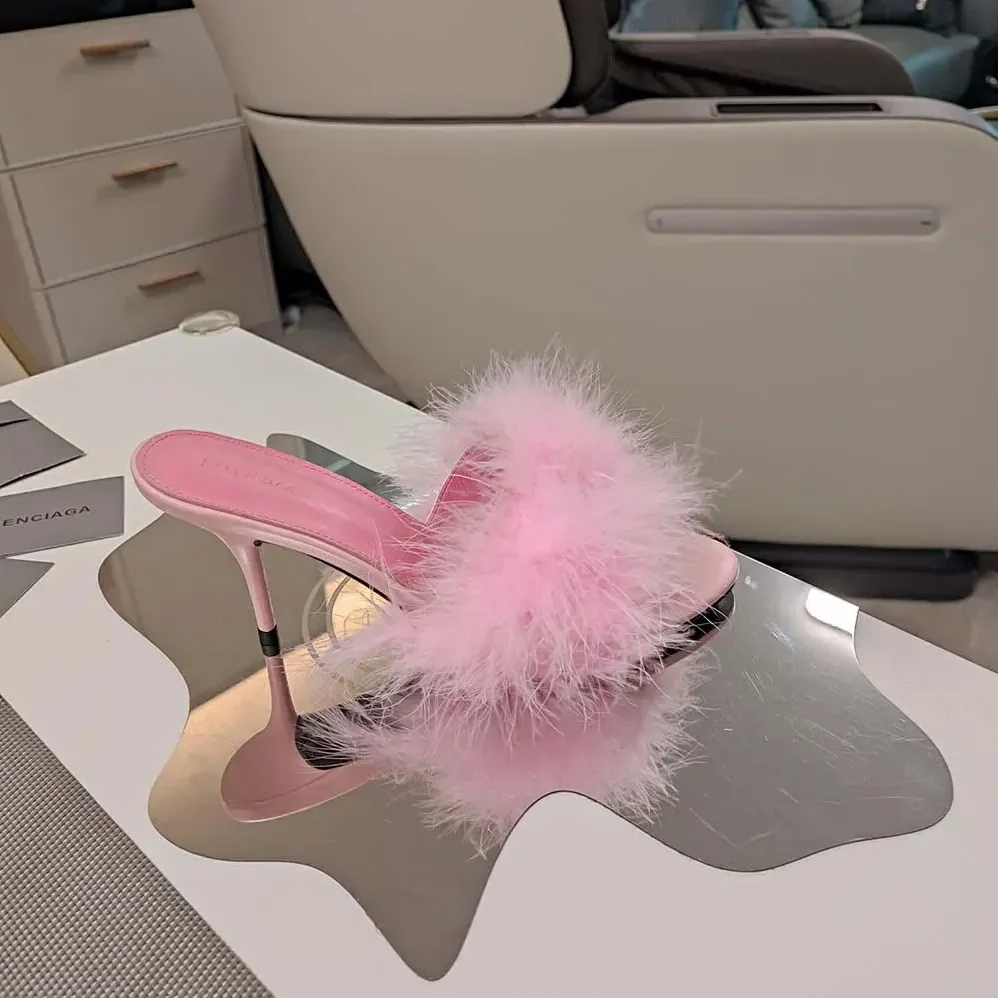 Balenciaga Boudoir 70mm Sandal in Pink Feathers for Women Balenciaga Boudoir 70mm Sandal in Pink Feathers for Women