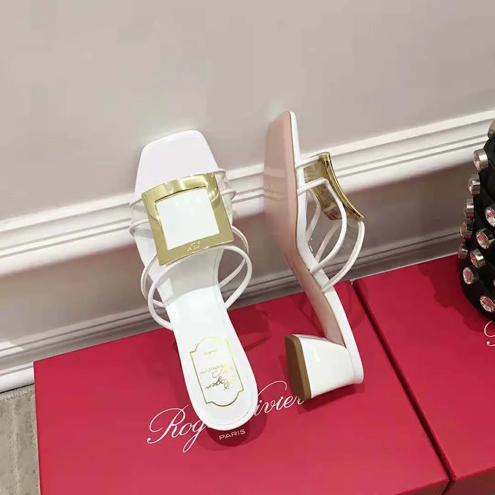 Roger Vivier Bikiviv Metal Buckle Mules in PVC for Women in White