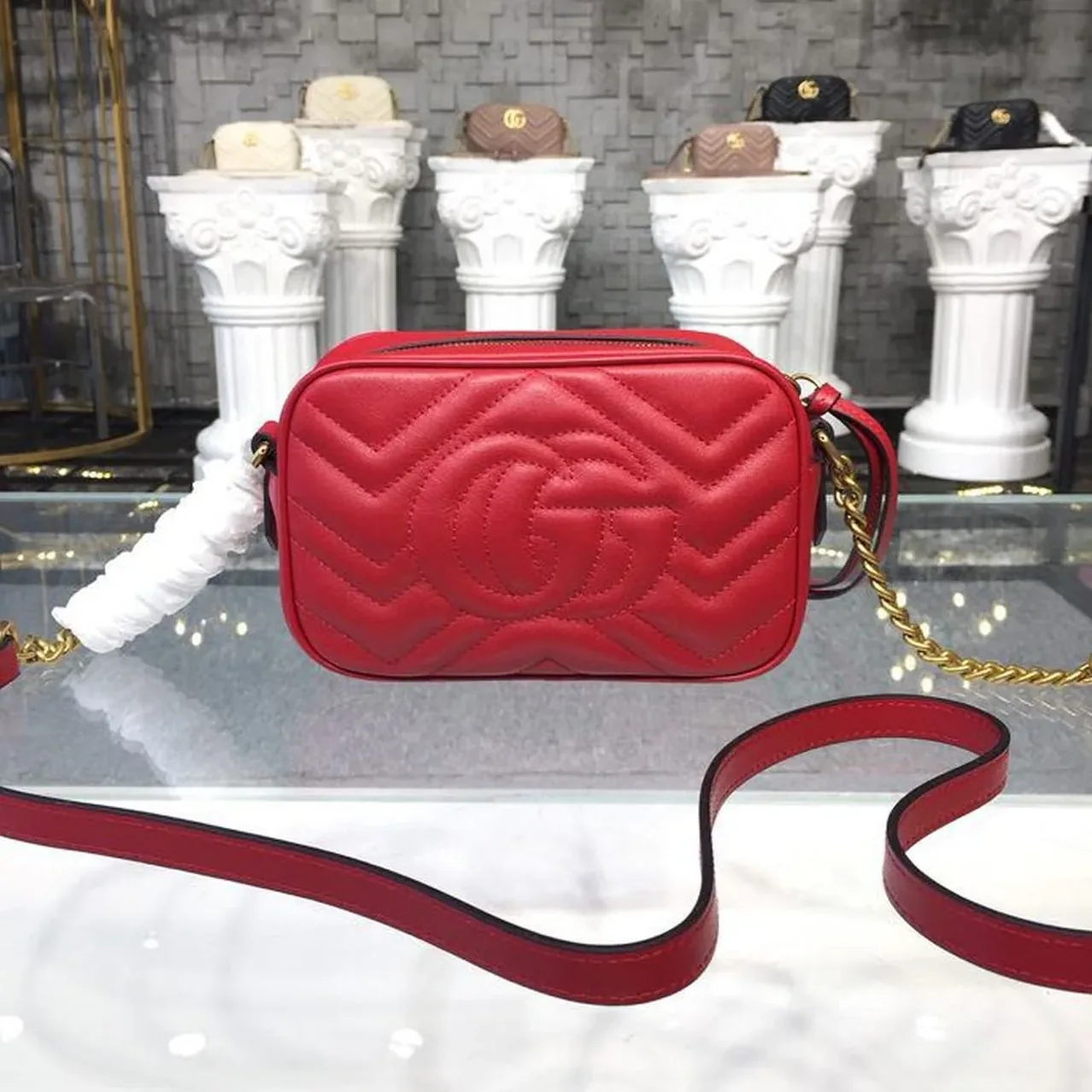 Gucci GG Marmont Matelassé Mini Bag Black Matelassé Chevron /