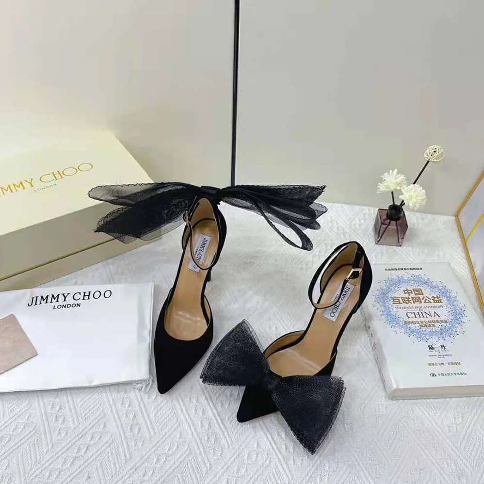 Jimmy Choo Averly 100 Black Pumps with Asymmetric Grosgrain Mesh Fascinator Bows for Women Jimmy Choo Averly 100 Black Pumps with Asymmetric Grosgrain Mesh Fascinator Bows for Women