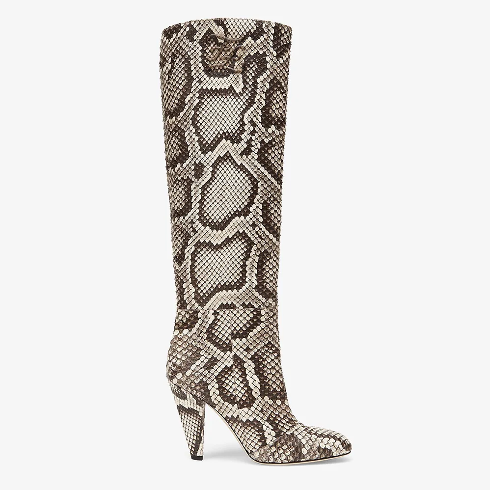 Fendi Karligraphy High-heeled Boots in Brown Python for Women Fendi Karligraphy High-heeled Boots in Brown Python for Women
