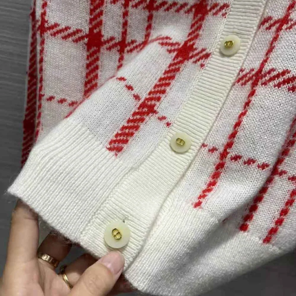 Dior Buttoned Cardigan Raspberry and Ecru Check'n'Dior Pop Technical Wool for Women