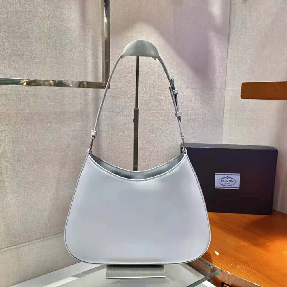Prada Cleo Brushed Leather Shoulder Bag for Women in White