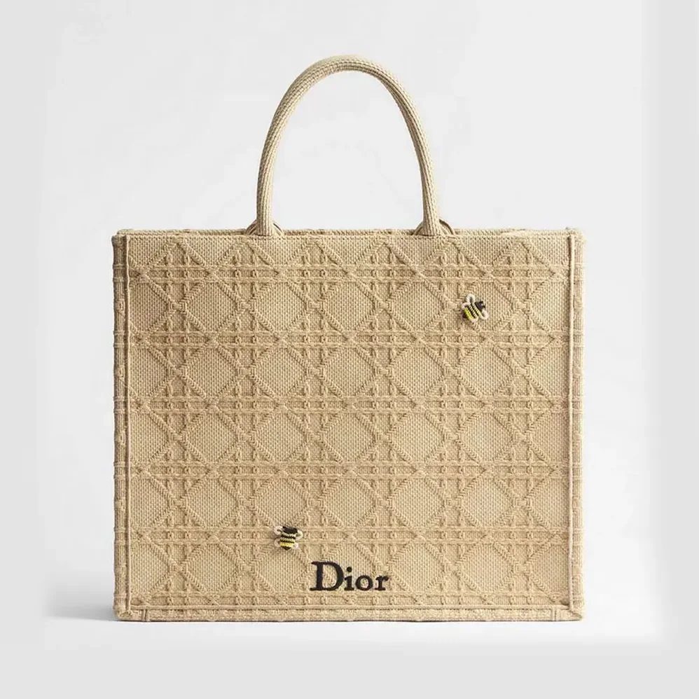 Dior Large Dior Book Tote Natural Raffia for Women in Effect Cannage Embroidery