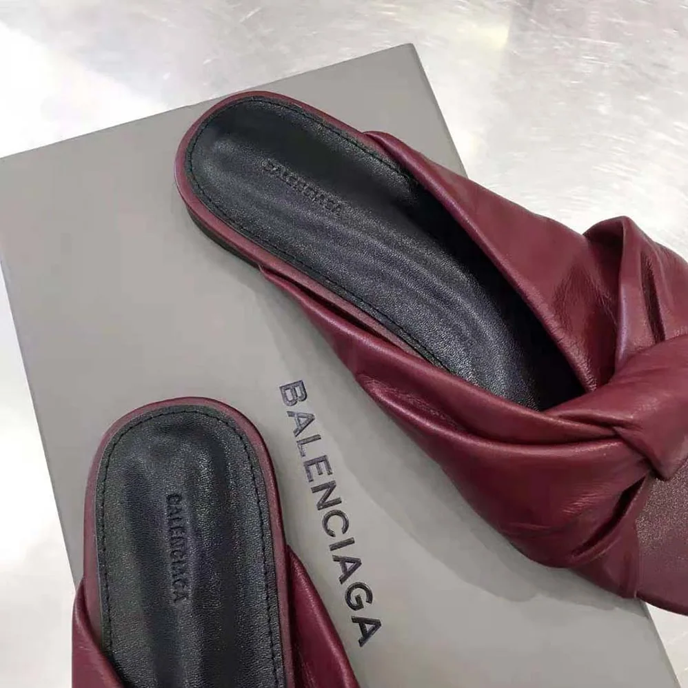 Balenciaga Drapy Flat Sandal in Dark Red Smooth Nappa Lambskin for Women
