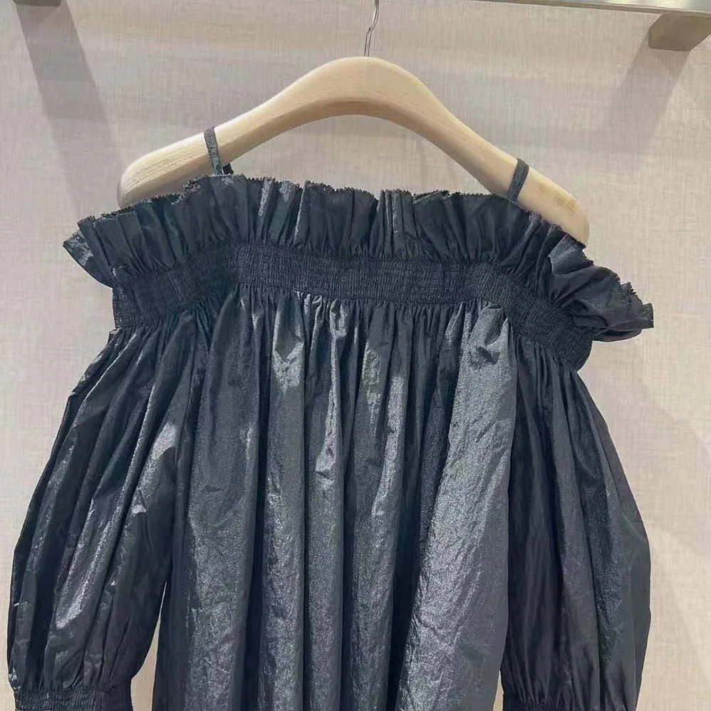Dior Off-the-Shoulder Smocked Top Black Silk Taffeta for Women