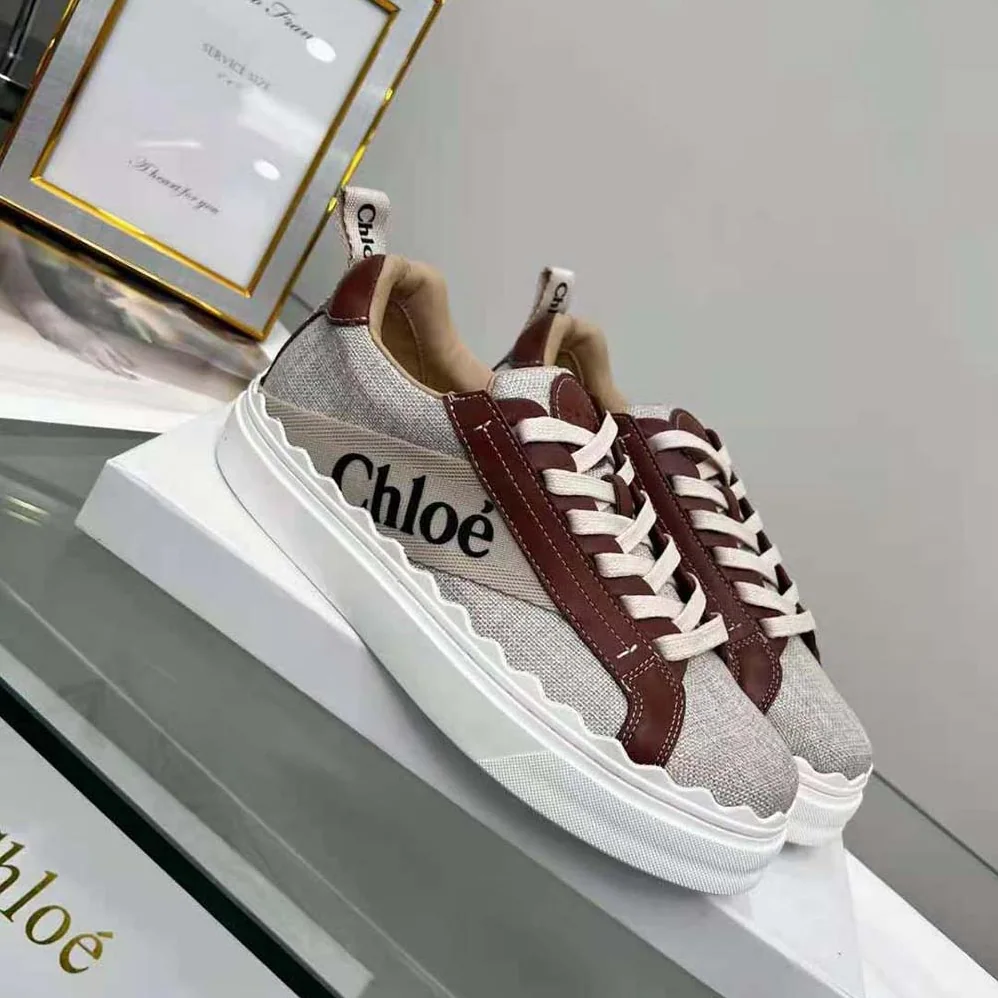 Chloe Lauren Sneaker in Leather with Canvas for Women in Brown Chloe Lauren Sneaker in Leather with Canvas for Women in Brown
