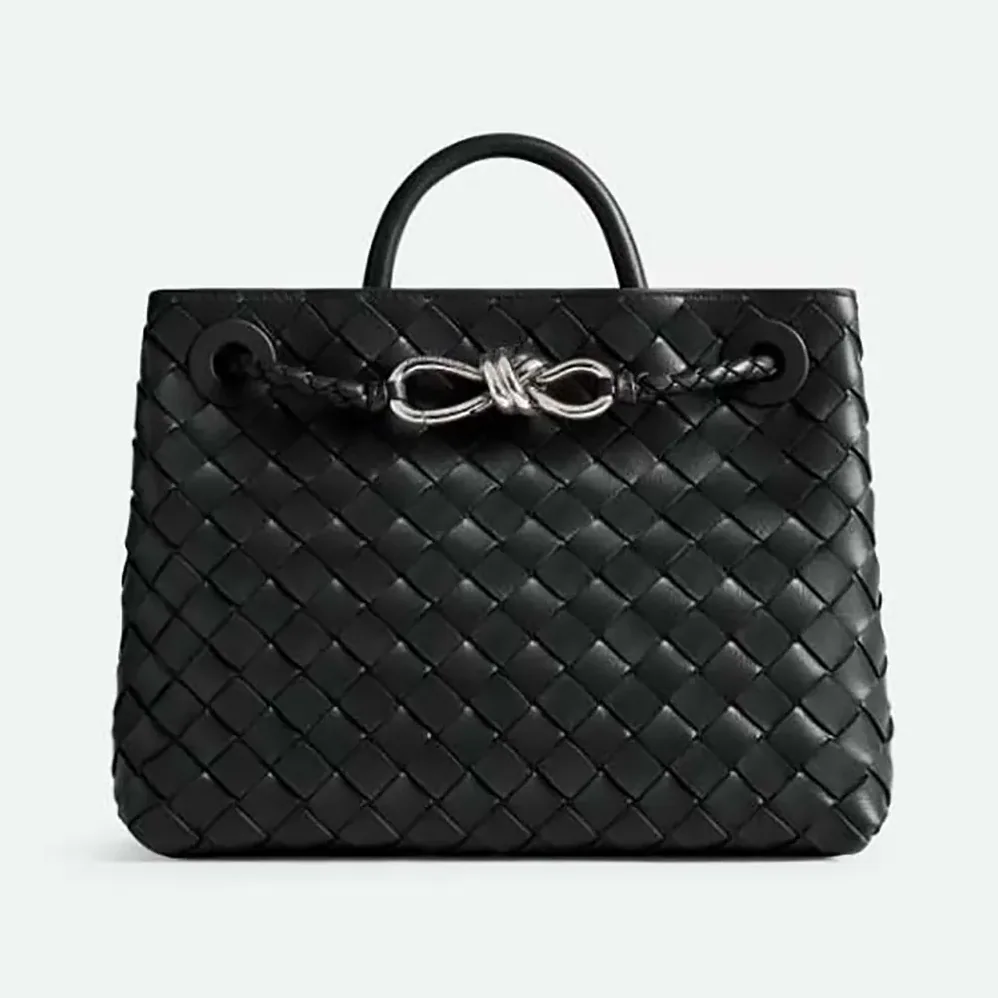 Bottega Veneta Small Andiamo Intrecciato Leather Top Handle Bag for Women in Black/Silver