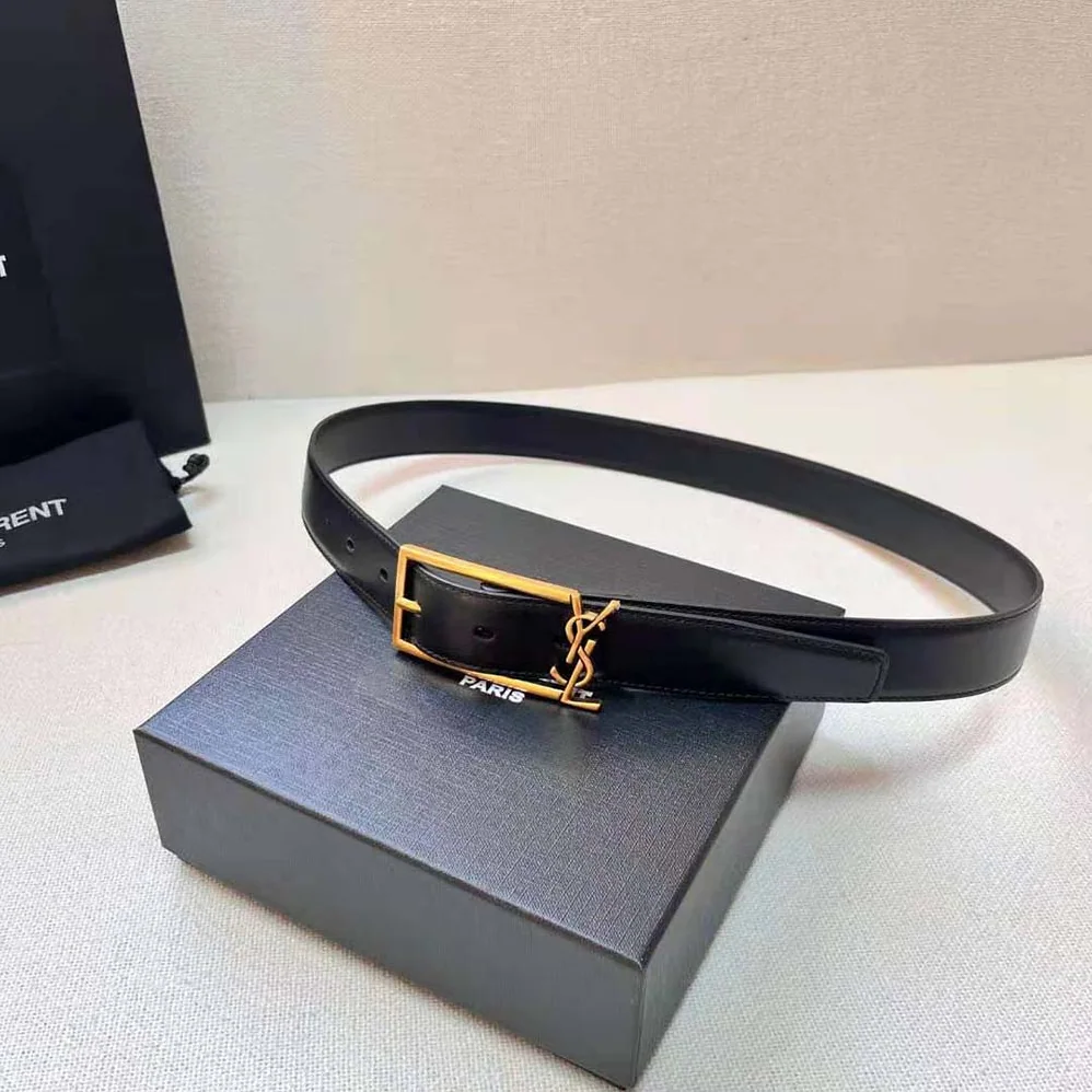 Saint Laurent YSL New Cassandre Buckle Belt in Smooth Leather for Women Saint Laurent YSL New Cassandre Buckle Belt in Smooth Leather for Women