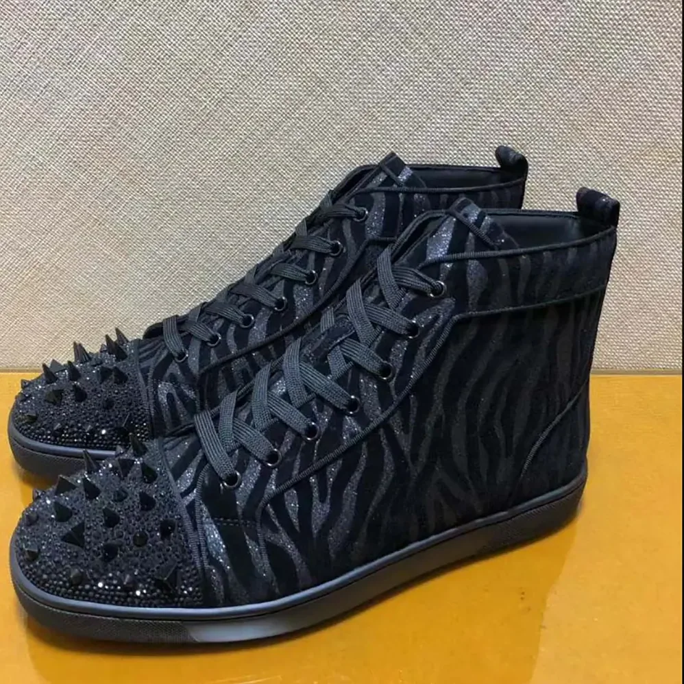 Christian Louboutin Lou Pik Pik Velvet High-Top Sneakers for Men in Black Christian Louboutin Lou Pik Pik Velvet High-Top Sneakers for Men in Black