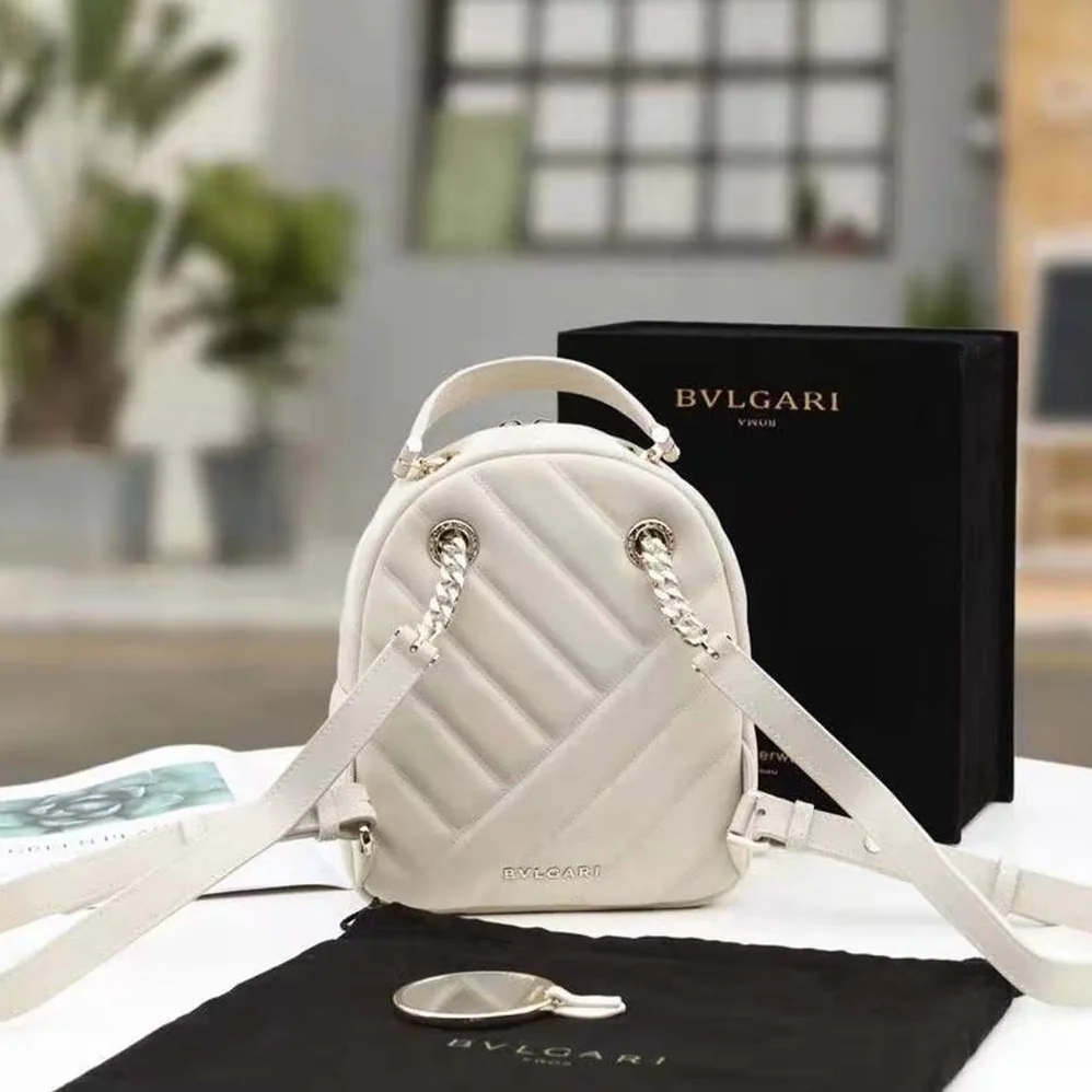 Bvlgari Serpenti Cabochon Backpack in White Agate Calf Leather for Women
