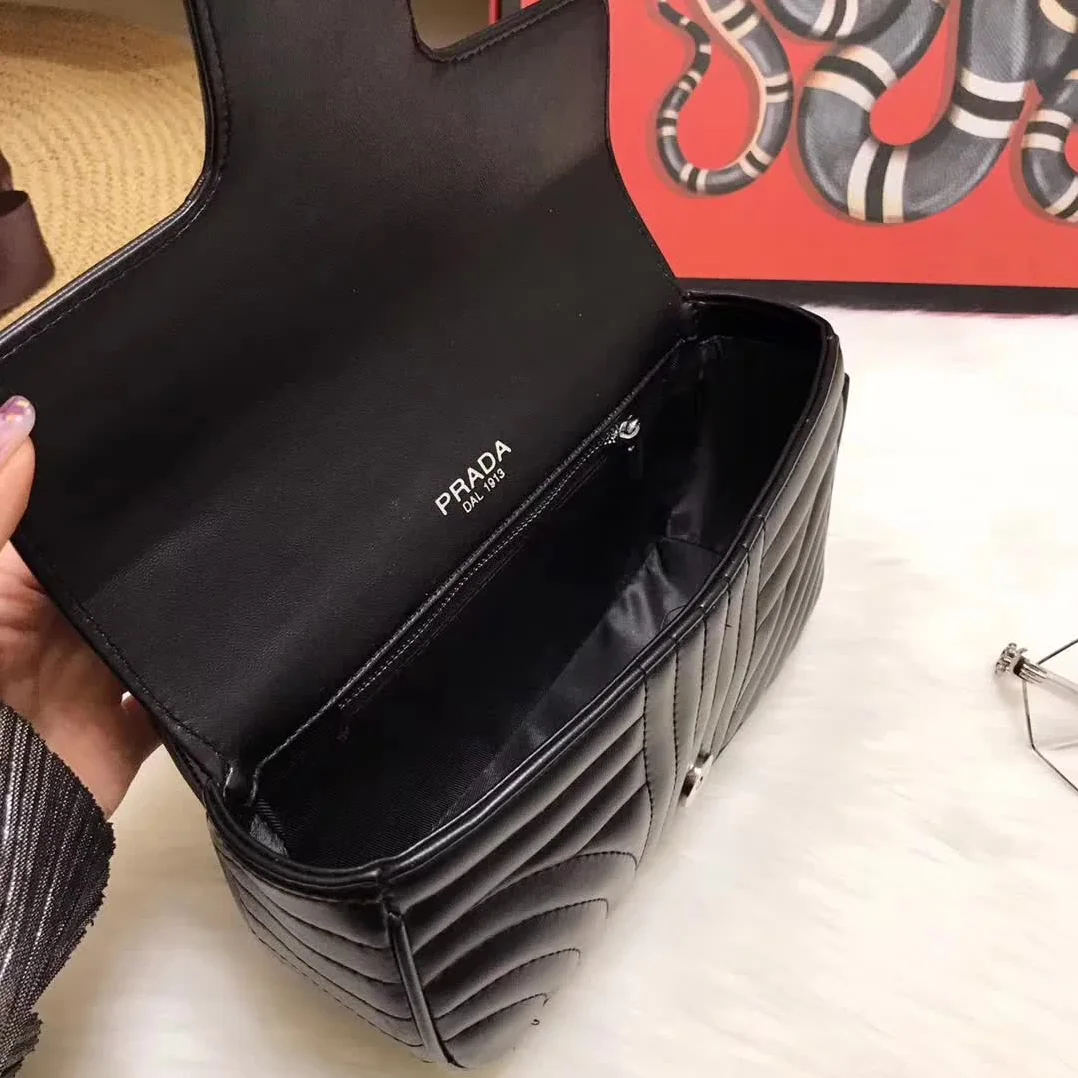 Prada Diagramme Small Leather Shoulder Bag in Black Prada Diagramme Small Leather Shoulder Bag in Black