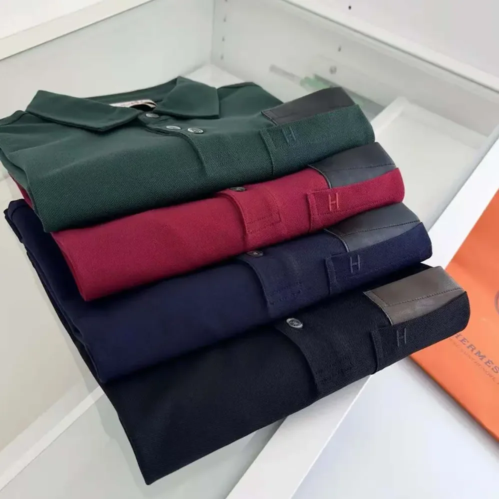 Hermes Polo Shirt with Pocket for Men in Navy/Brown