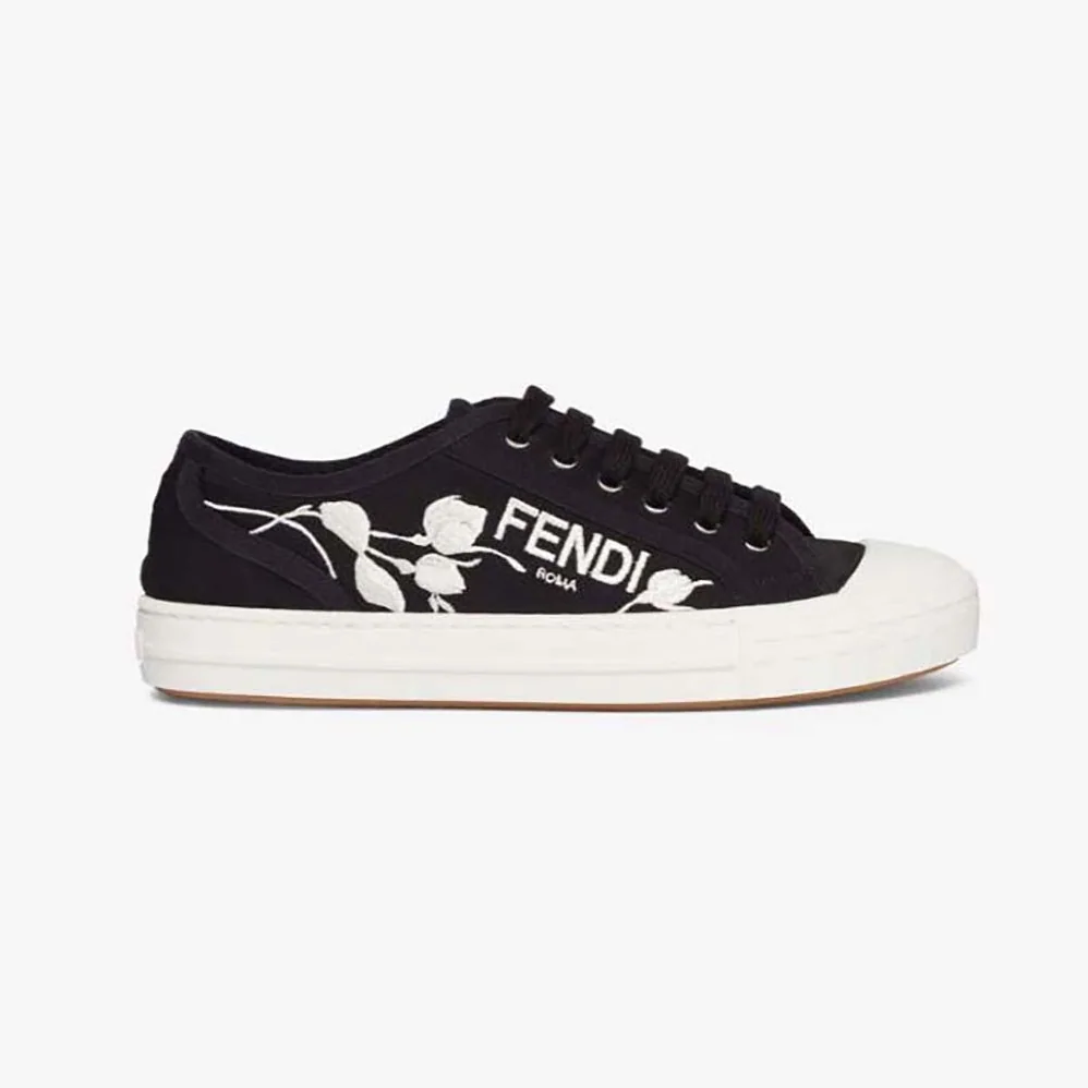 Fendi Domino Black Canvas Low Tops for Men Fendi Domino Black Canvas Low Tops for Men