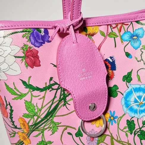 Gucci Tribeca Small Tote Bag / Pink/ Multicolor Gucci Flora Coated Canvas Palladium Hardware A0034E FAF8S 8642 Gucci Tribeca Small Tote Bag / Pink/ Multicolor Gucci Flora Coated Canvas Palladium Hardware A0034E FAF8S 8642