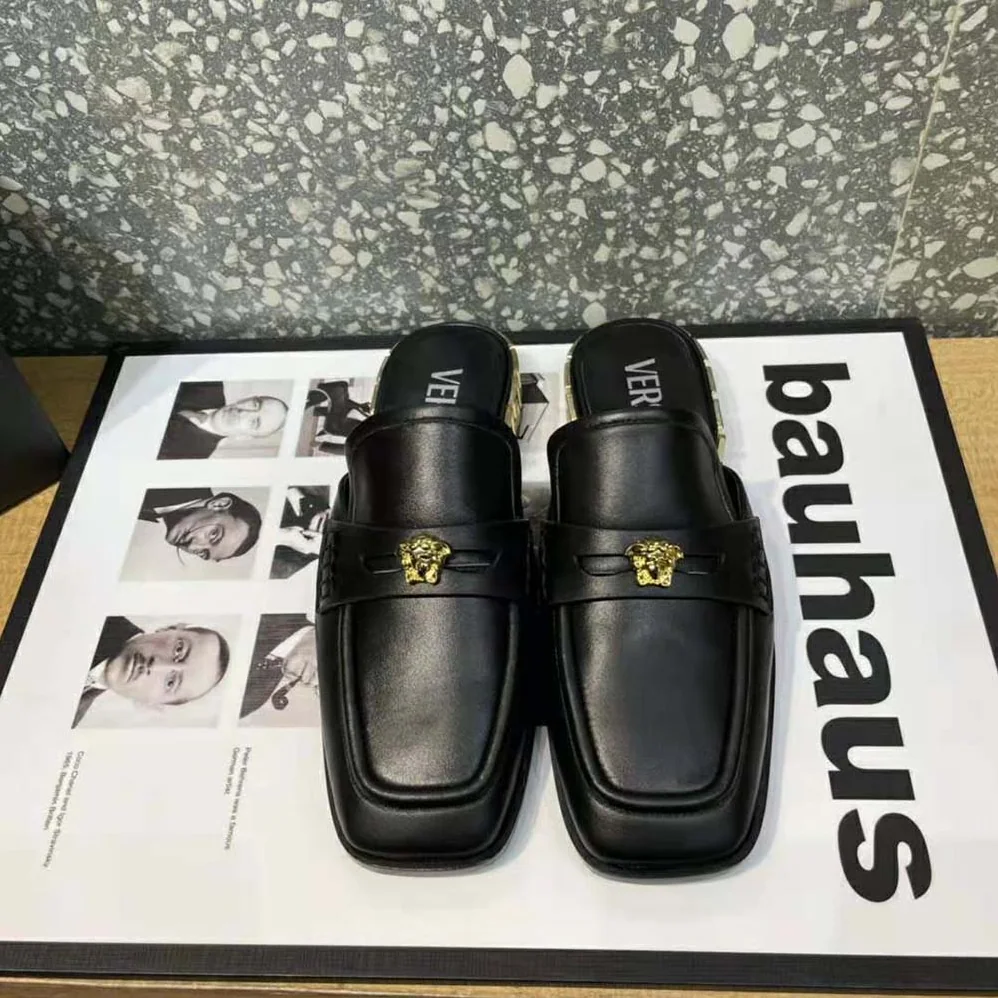 Versace La Medusa Loafers in Calf Leather for Women in Black Versace La Medusa Loafers in Calf Leather for Women in Black
