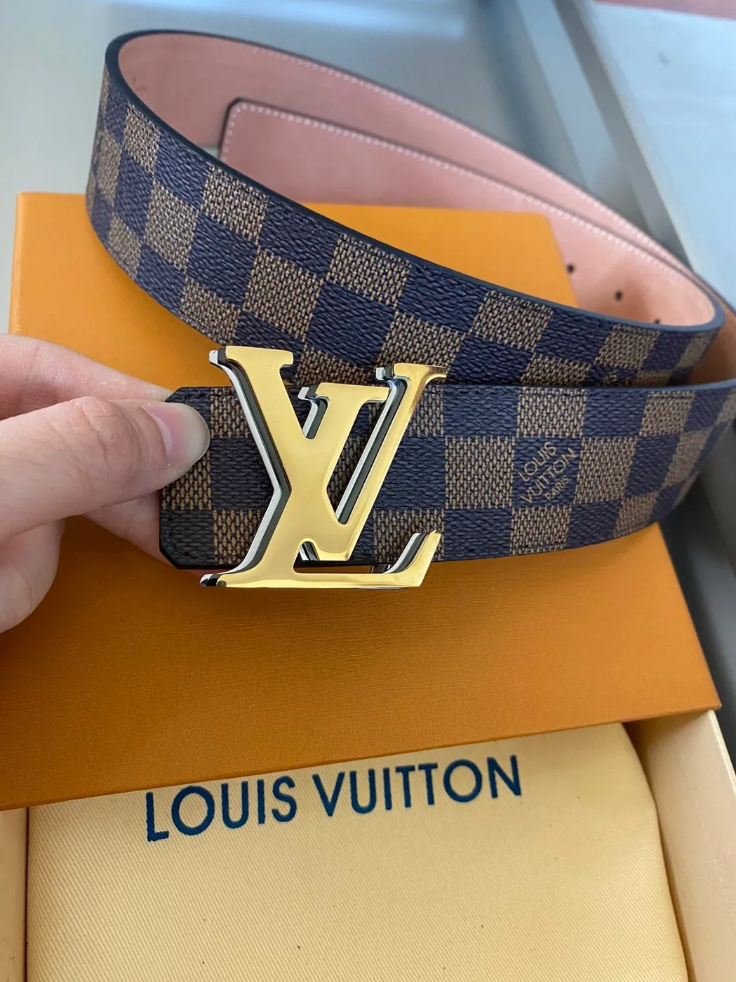 Louis Vuitton Initiales Reversible LV Belt with Damier Ebene Canvas Gold Toned Hardware LV for Women Louis Vuitton Initiales Reversible LV Belt with Damier Ebene Canvas Gold Toned Hardware LV for Women