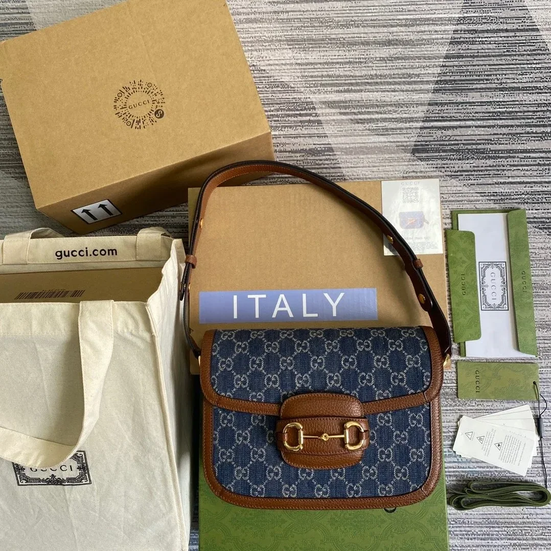 Gucci Horsebit 1955 Shoulder Bag Blue And Ivory