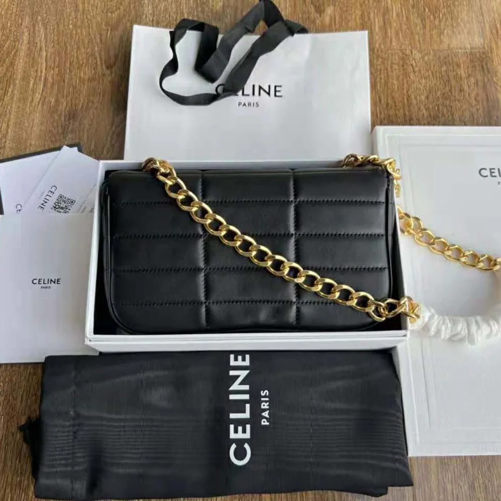 Celine Chain Shoulder Bag Matelasse Monochrome Celine in Quilted Goatskin for Women in Gold